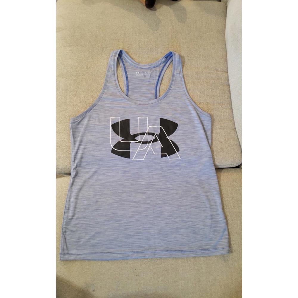 Under Armour Light Blue Heather Racerback Tank with Black Logo